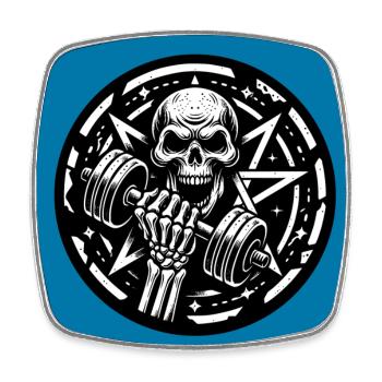 Skull Bodybuilding mit Pentagramm und Hantel - Viereckiger Kühlschrankmagnet - Weiß - Vorne