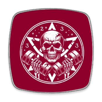 Skull Bodybuilding mit Pentagramm und Hantel - Viereckiger Kühlschrankmagnet - Weiß - Vorne