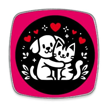 Chien et chat en amour, paix, amitié - Magnet carré - blanc - Devant
