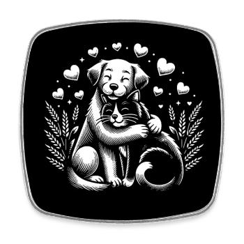 Chien et chat en amour, paix, amitié - Magnet carré - blanc - Devant