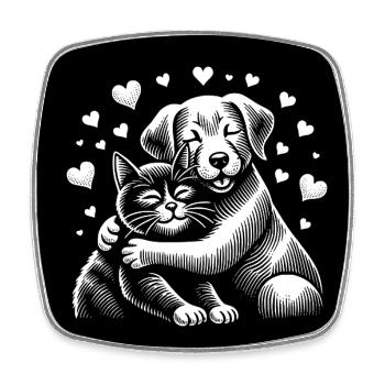 Chien et chat en amour, paix, amitié - Magnet carré - blanc - Devant