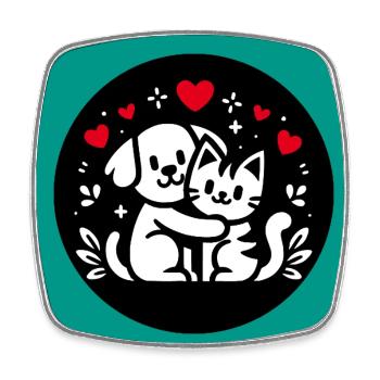 Chien et chat en amour, paix, amitié - Magnet carré - blanc - Devant