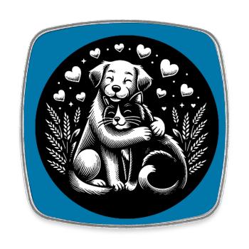 Chien et chat en amour, paix, amitié - Magnet carré - blanc - Devant