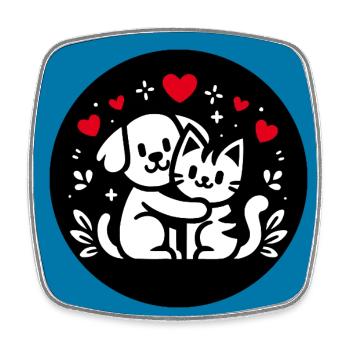 Chien et chat en amour, paix, amitié - Magnet carré - blanc - Devant