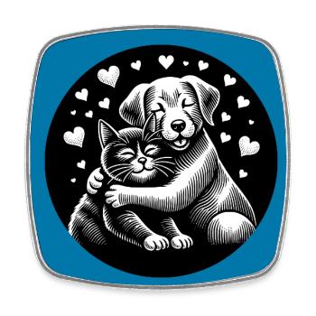Chien et chat en amour, paix, amitié - Magnet carré - blanc - Devant