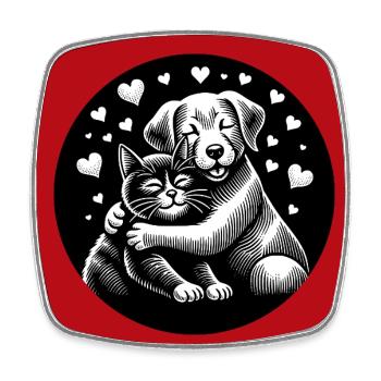 Chien et chat en amour, paix, amitié - Magnet carré - blanc - Devant