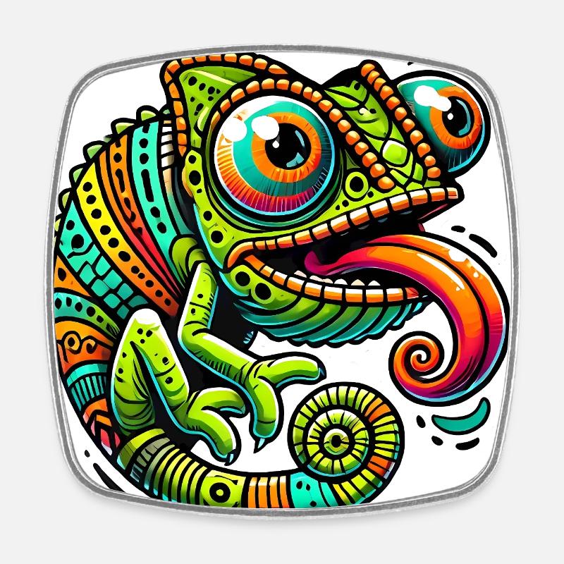 Chameleon Power Cartoon Design - Square fridge magnet - white