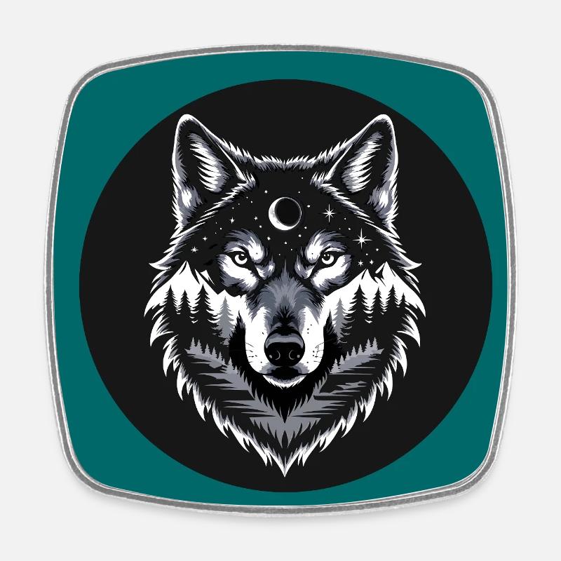 Black Wolf Wolf Portrait. Wolf design - Square fridge magnet - white