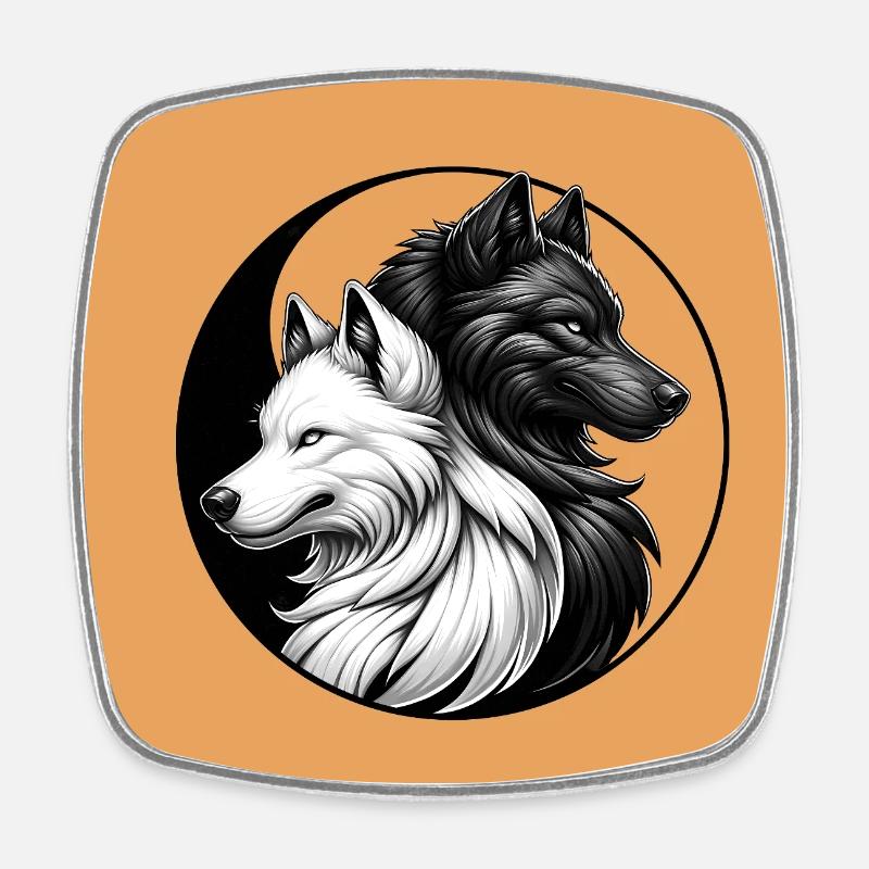Black and White Wolf Wolf Portraits - Square fridge magnet - white