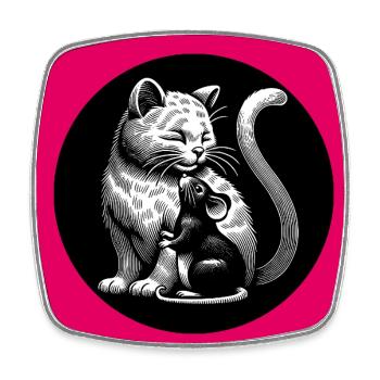 Le chat et la souris dans l’amitié, la paix et l’amour - Magnet carré - blanc - Devant