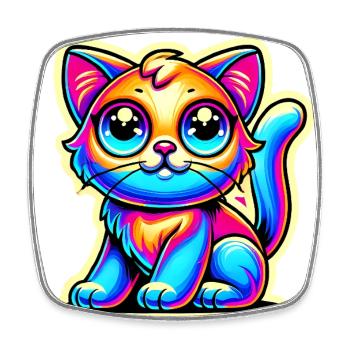 Neon Glow Crazy Cat Design - Square fridge magnet - white - Front