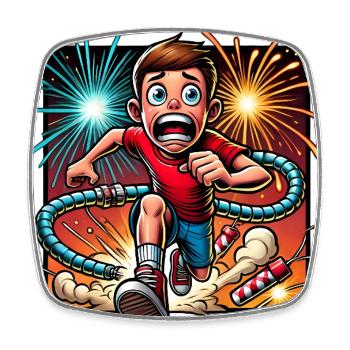 Funny Firework Escape Cartoon Design - Square fridge magnet - white - Front