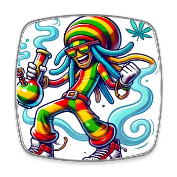 Reggae Vibes Dessin animé Fumée Art - Magnet carré - blanc - Devant