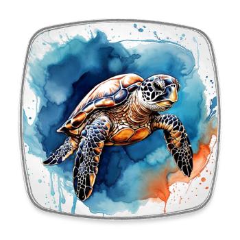 tortue de mer en technique aquarelle - Magnet carré - blanc - Devant