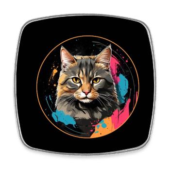 Portrait de chat mignon en technique d'aquarelle dans un cercle - Magnet carré - blanc - Devant