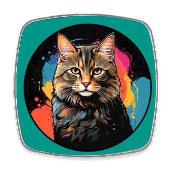 Portrait de chat mignon en technique d'aquarelle dans un cercle - Magnet carré - blanc - Devant