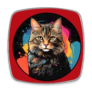 Portrait de chat mignon en technique d'aquarelle dans un cercle - Magnet carré - blanc - Devant