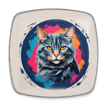 Portrait de chat mignon en technique d'aquarelle dans un cercle - Magnet carré - blanc - Devant