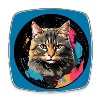 Portrait de chat mignon en technique d'aquarelle dans un cercle - Magnet carré - blanc - Devant
