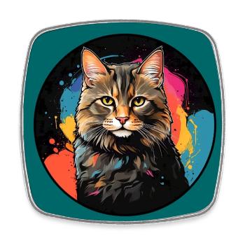 Portrait de chat mignon en technique d'aquarelle dans un cercle - Magnet carré - blanc - Devant