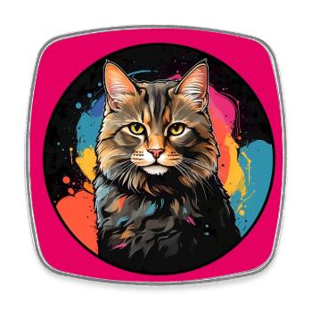 Portrait de chat mignon en technique d'aquarelle dans un cercle - Magnet carré - blanc - Devant