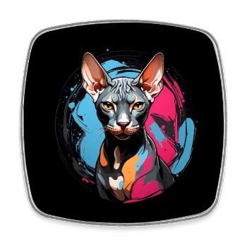 Portrait de chat Sphynx en technique aquarelle - Magnet carré - blanc - Devant