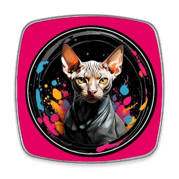Portrait de chat Sphynx en technique aquarelle - Magnet carré - blanc - Devant