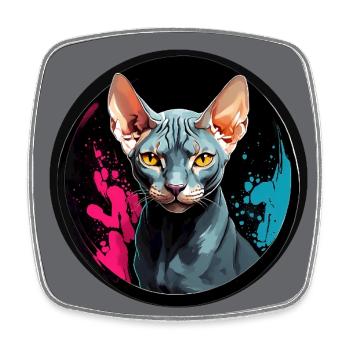 Portrait de chat Sphynx en technique aquarelle - Magnet carré - blanc - Devant