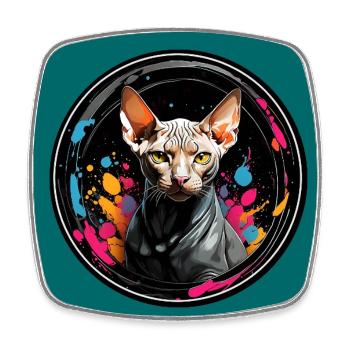 Portrait de chat Sphynx en technique aquarelle - Magnet carré - blanc - Devant
