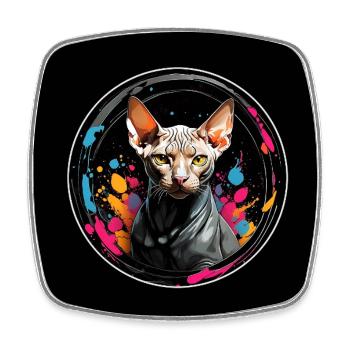 Portrait de chat Sphynx en technique aquarelle - Magnet carré - blanc - Devant
