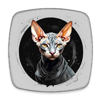 Portrait de chat Sphynx en technique aquarelle - Magnet carré - blanc - Devant