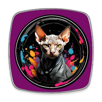 Portrait de chat Sphynx en technique aquarelle - Magnet carré - blanc - Devant