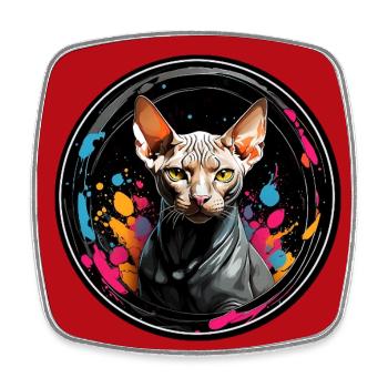 Portrait de chat Sphynx en technique aquarelle - Magnet carré - blanc - Devant