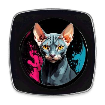Portrait de chat Sphynx en technique aquarelle - Magnet carré - blanc - Devant