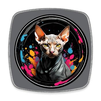 Portrait de chat Sphynx en technique aquarelle - Magnet carré - blanc - Devant