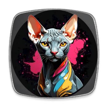 Portrait de chat Sphynx en technique aquarelle - Magnet carré - blanc - Devant