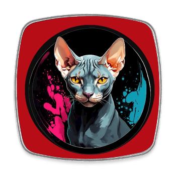 Portrait de chat Sphynx en technique aquarelle - Magnet carré - blanc - Devant