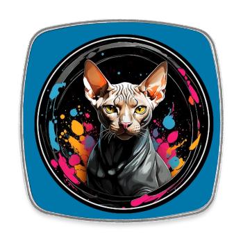 Portrait de chat Sphynx en technique aquarelle - Magnet carré - blanc - Devant