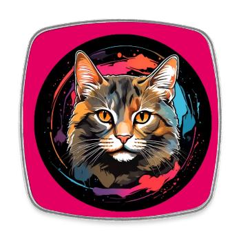 Cute cat portrait in watercolor technique in circle - Square fridge magnet - white - Front