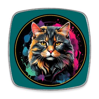 Süßes Katzenportrait in Aquarelltechnik im Kreis - Viereckiger Kühlschrankmagnet - Weiß - Vorne