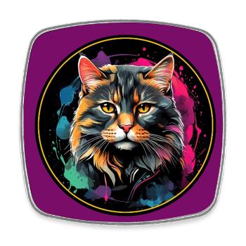 Süßes Katzenportrait in Aquarelltechnik im Kreis - Viereckiger Kühlschrankmagnet - Weiß - Vorne