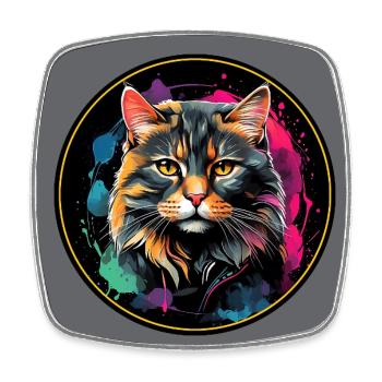 Cute cat portrait in watercolor technique in circle - Square fridge magnet - white - Front