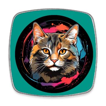 Cute cat portrait in watercolor technique in circle - Square fridge magnet - white - Front