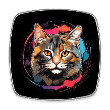 Cute cat portrait in watercolor technique in circle - Square fridge magnet - white - Front