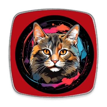 Cute cat portrait in watercolor technique in circle - Square fridge magnet - white - Front