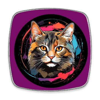 Cute cat portrait in watercolor technique in circle - Square fridge magnet - white - Front
