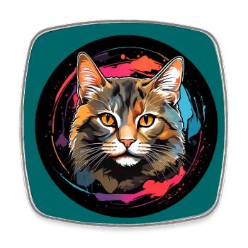 Süßes Katzenportrait in Aquarelltechnik im Kreis - Viereckiger Kühlschrankmagnet - Weiß - Vorne