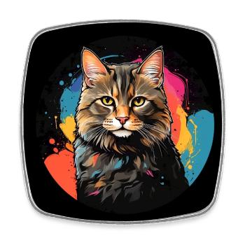 Cute cat portrait in watercolor technique in circle - Square fridge magnet - white - Front