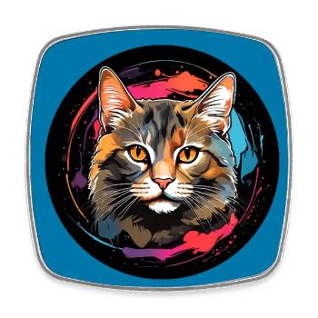 Süßes Katzenportrait in Aquarelltechnik im Kreis - Viereckiger Kühlschrankmagnet - Weiß - Vorne