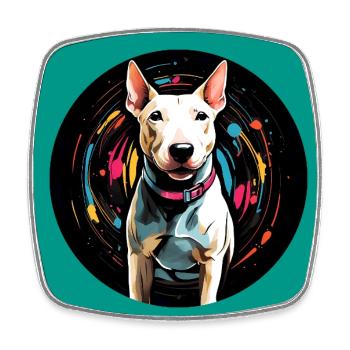 Minibullterrier in buntem Farbkreis in Aquarell - Viereckiger Kühlschrankmagnet - Weiß - Vorne